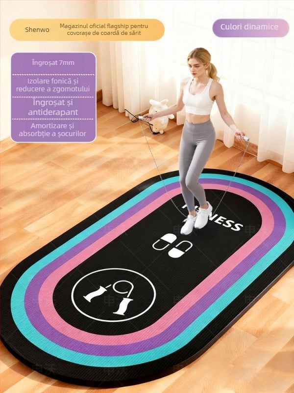 Covoraș gros amortizant pentru sărit cu coarda și yoga, covor oval pentru uz casnic, silențios, antiderapant, 80×120 cm, grosime 1,5 cm