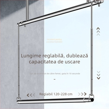 Uscător de haine cu tijă unică, telescopic, din oțel inoxidabil, pliabil