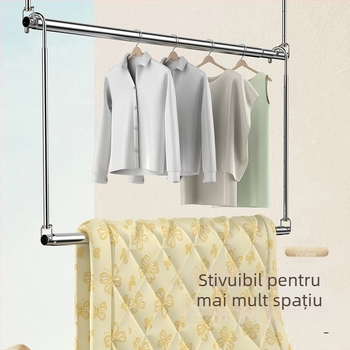 Uscător de haine cu tijă unică, telescopic, din oțel inoxidabil, pliabil