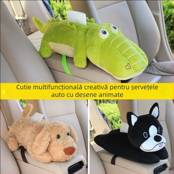 Cutie de șervețele auto din pluș, cu design desen animat, de atârnat pe spătar, accesoriu interior auto