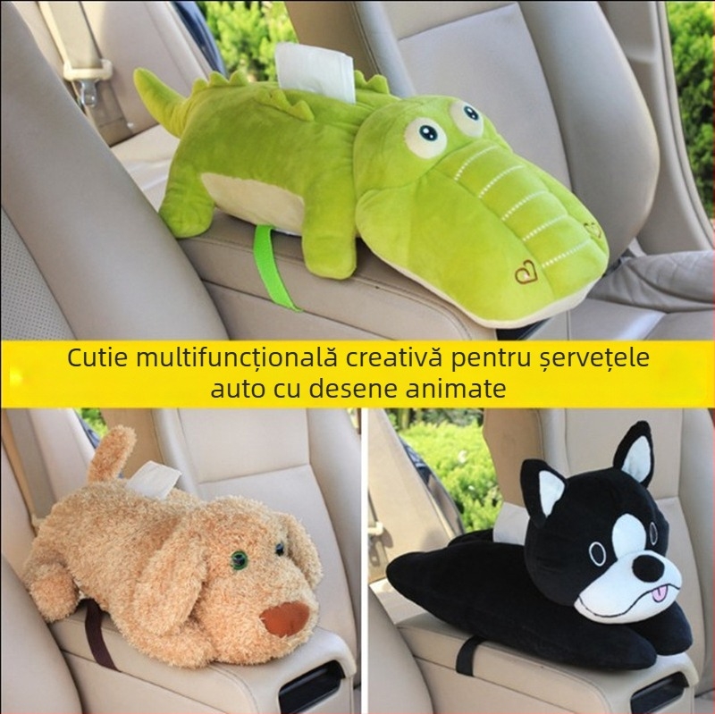 Cutie de șervețele auto din pluș, cu design desen animat, de atârnat pe spătar, accesoriu interior auto