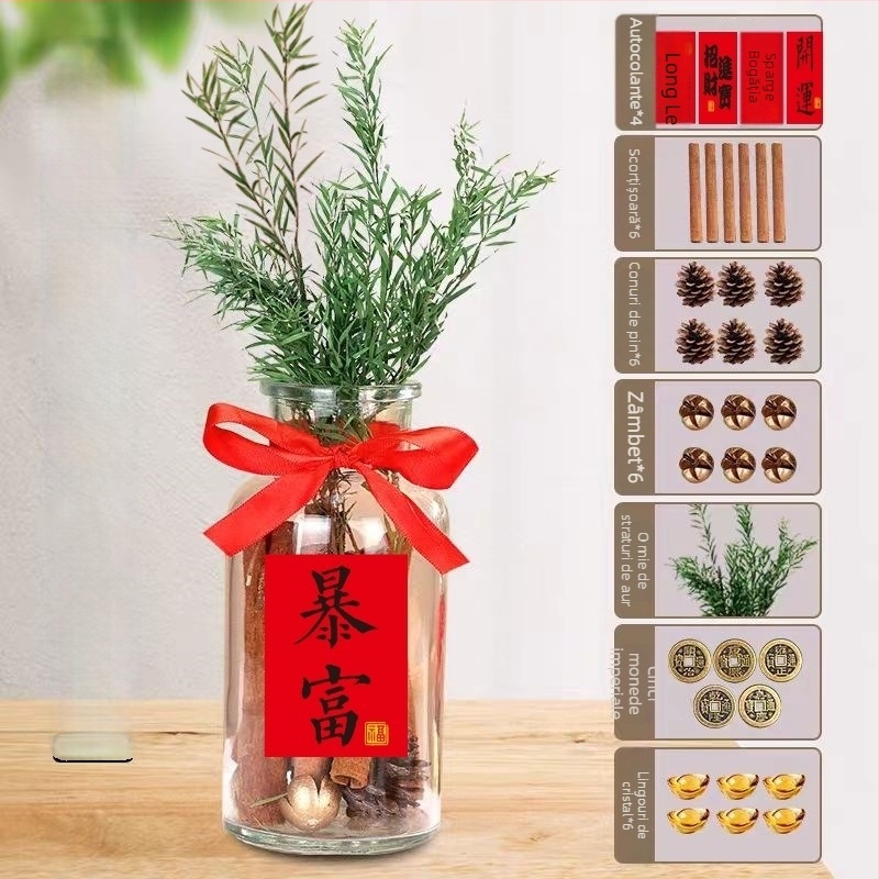 Vază de bogăție cu scorțișoară — decor pentru birou, în stil chinezesc