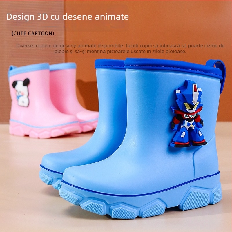 Ghete de ploaie pentru copii, cu model Cartoon, durabile, căptușite cu fleece, calde și antiderapante, pantofi de apă pentru școală