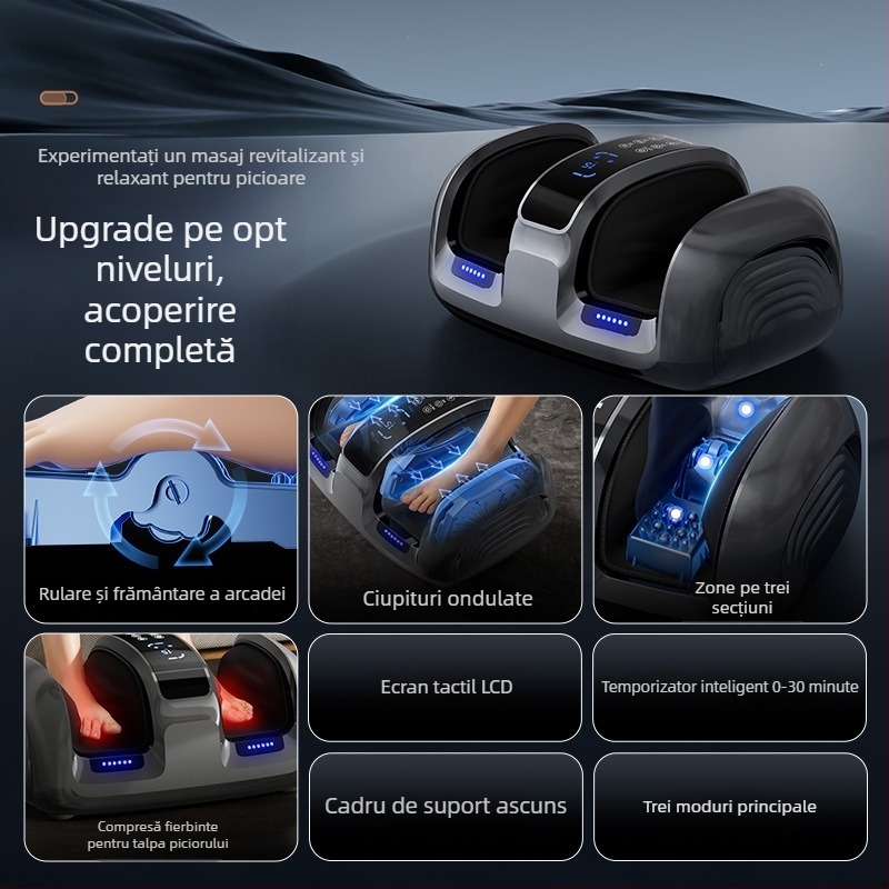 Masaj electric pentru talpă și picior cu frământare, telecomandă, încălzire la temperatură constantă, design parțial învelit