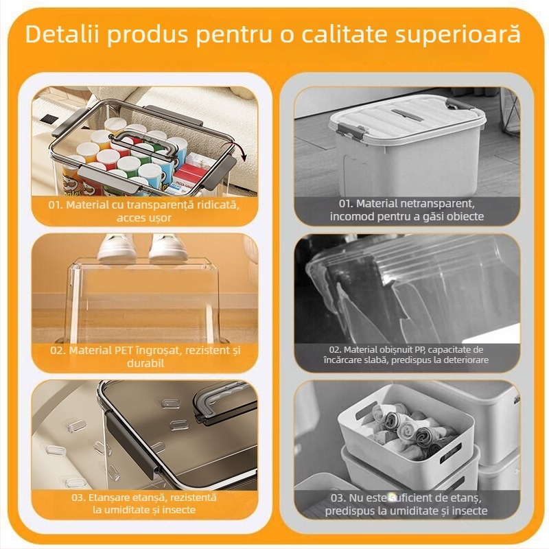 Cutie de depozitare transparentă, cu capacitate mare pentru haine, jucării, gustări și cărți