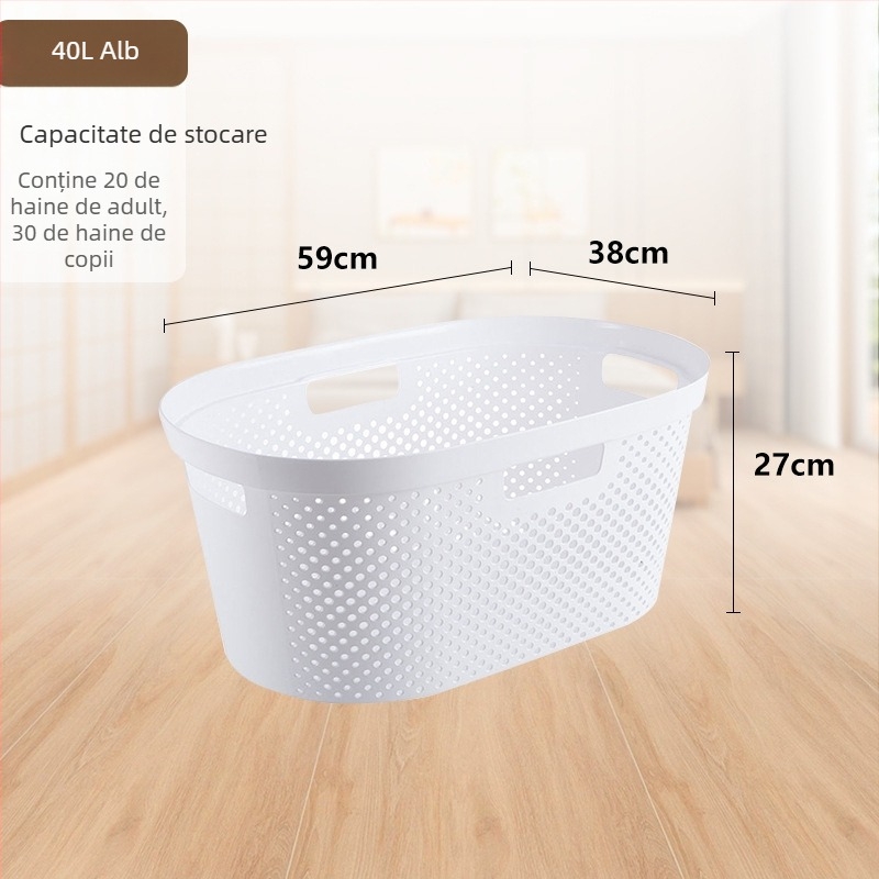 Coș mare de rufe din plastic cu capac, pentru baie, stil japonez, utilizare casnică, portabil