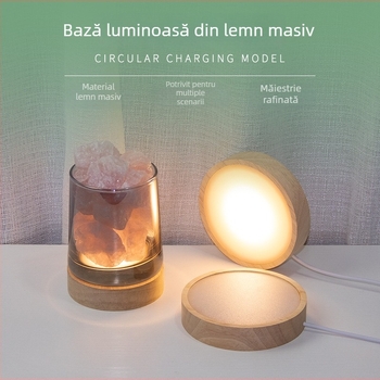 Bază circulară LED din lemn masiv pentru sticla de vin, iluminare de noapte DIY fără fir, bază de lampă din cristal pentru expunere