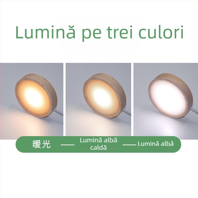 Bază circulară LED din lemn masiv pentru sticla de vin, iluminare de noapte DIY fără fir, bază de lampă din cristal pentru expunere