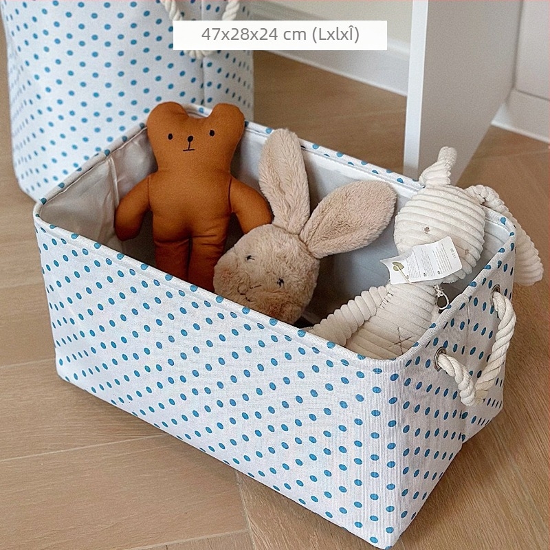 Coș de depozitare din pânză pentru copii, cu broderie desen animat – pentru jucării, cuburi, figurine și haine