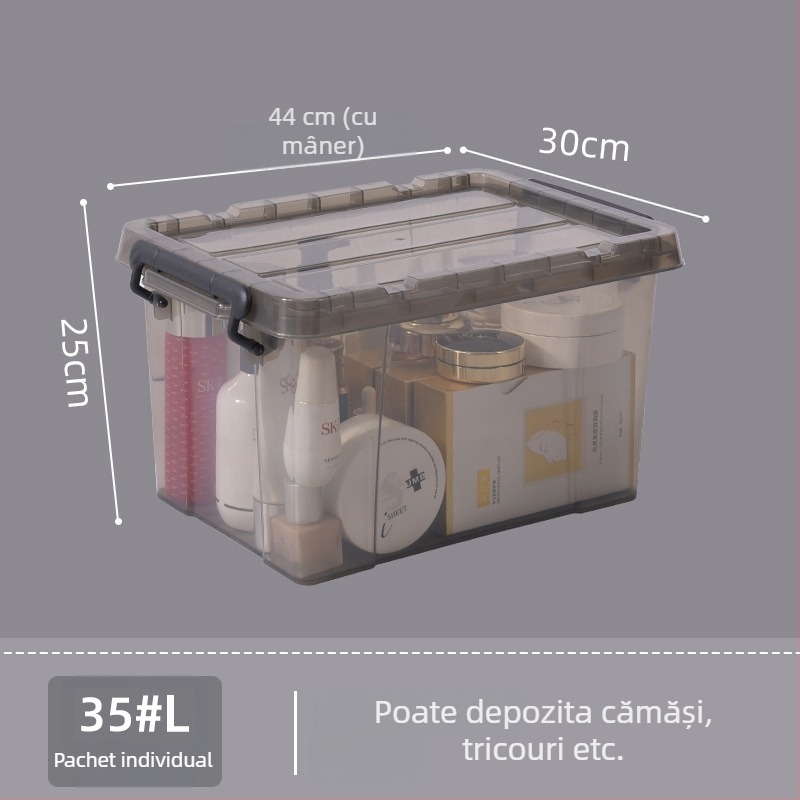 Cutie de depozitare transparentă din plastic, cu capac, pentru haine, utilizare casnică, întărită