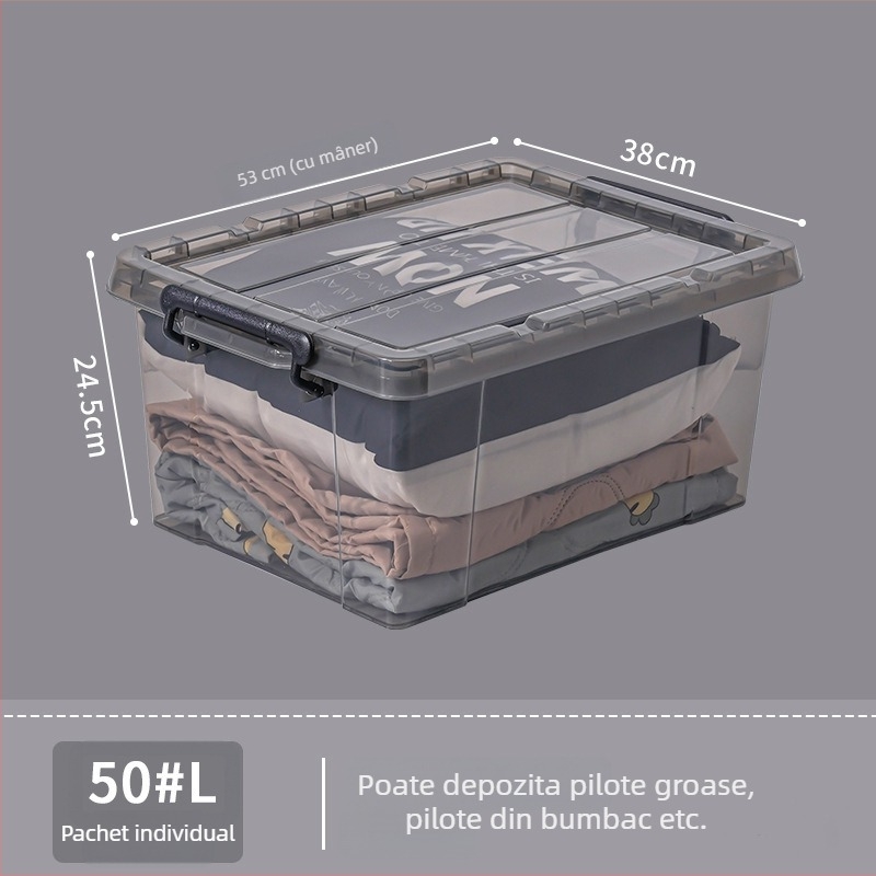 Cutie de depozitare transparentă din plastic, cu capac, pentru haine, utilizare casnică, întărită