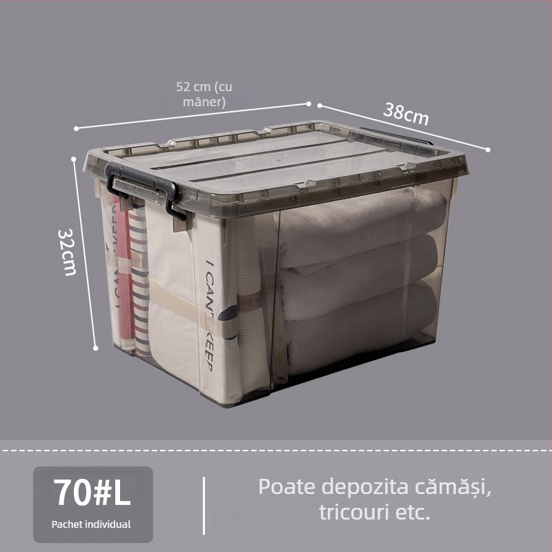 Cutie de depozitare transparentă din plastic, cu capac, pentru haine, utilizare casnică, întărită