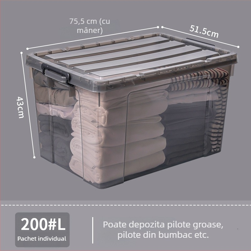 Cutie de depozitare transparentă din plastic, cu capac, pentru haine, utilizare casnică, întărită