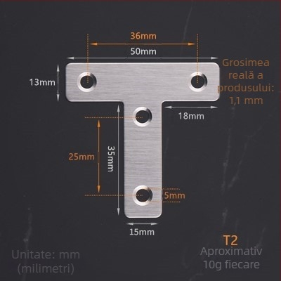 Colțare din oțel inoxidabil în formă L și T, conector pentru foi metalice, suport plat de fixare, versiune îngroșată
