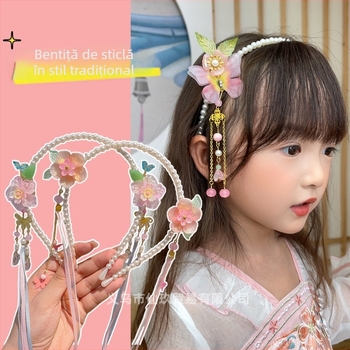 Bentiță pentru păr inspirată de Hanfu, cu perle și ciucuri, decor floral pentru păr, lucrat manual