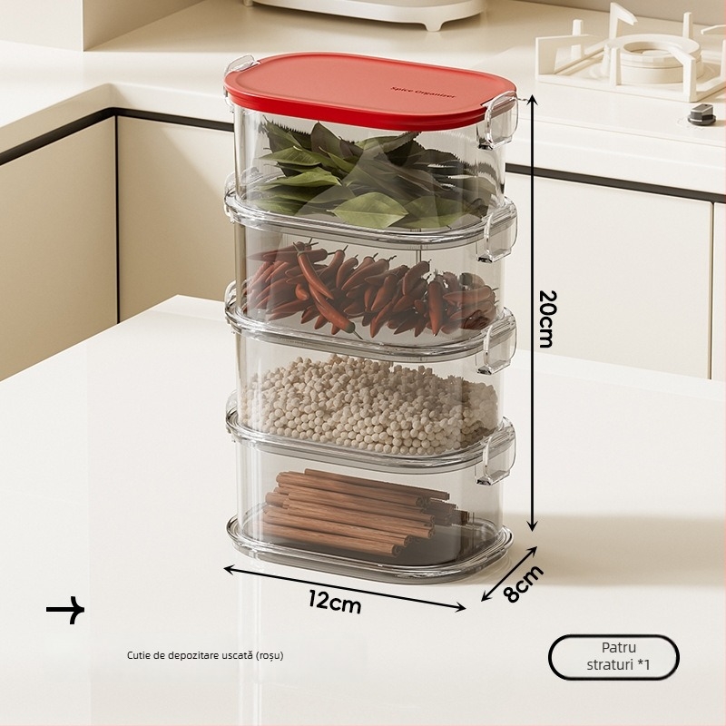 Recipient din plastic pentru depozitarea condimentelor în bucătărie, sigilat pentru piper și anason stelat, de calitate alimentară pentru ingrediente uscate