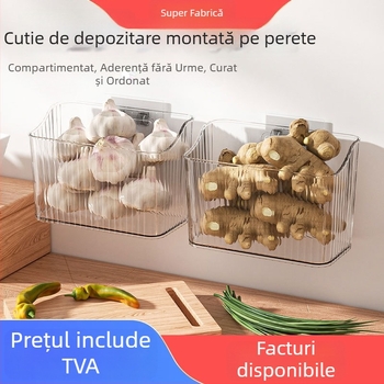 Raft de bucătărie montat pe perete pentru ghimbir, usturoi, ceapă și condimente