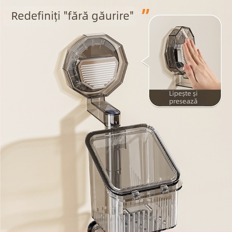 Raft de bucătărie montat pe perete, cu ventuză, fără găuri, rotativ, cu capac și coș de drenaj pentru ceapă, ghimbir și usturoi