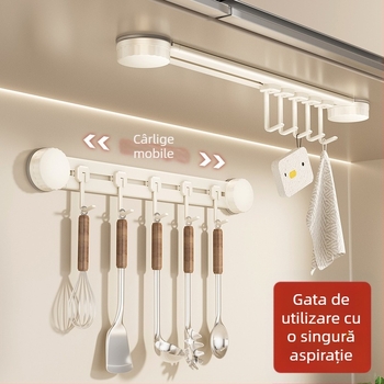 Cârlige de bucătărie cu ventuză, fără găuri, rezistență 3-5 kg, organizator pentru spatule și linguri, design modern, set de 8 piese, ABS