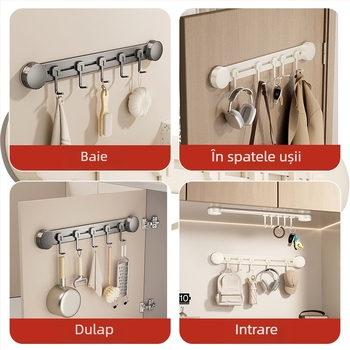 Cârlige de bucătărie cu ventuză, fără găuri, rezistență 3-5 kg, organizator pentru spatule și linguri, design modern, set de 8 piese, ABS