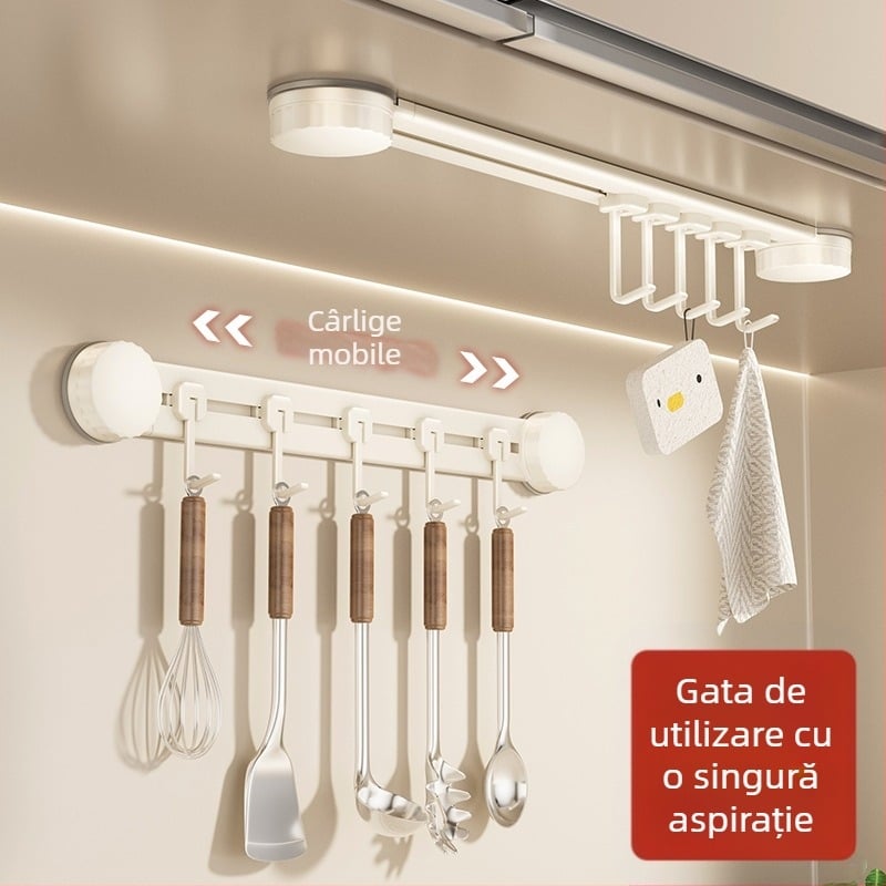 Cârlige de bucătărie cu ventuză, fără găuri, rezistență 3-5 kg, organizator pentru spatule și linguri, design modern, set de 8 piese, ABS