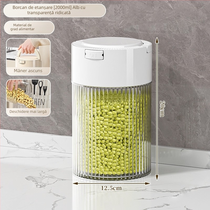 Recipient transparent etans pentru cereale si produse uscate, din PET, rezistent la umezeala, 301-500 ml, stil modern minimalist
