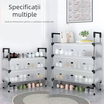 Raft pentru pantofi cu mai multe etaje, perdea și protecție împotriva prafului, capacitate mare pentru uz casnic, compact la intrare, multifuncțional.
