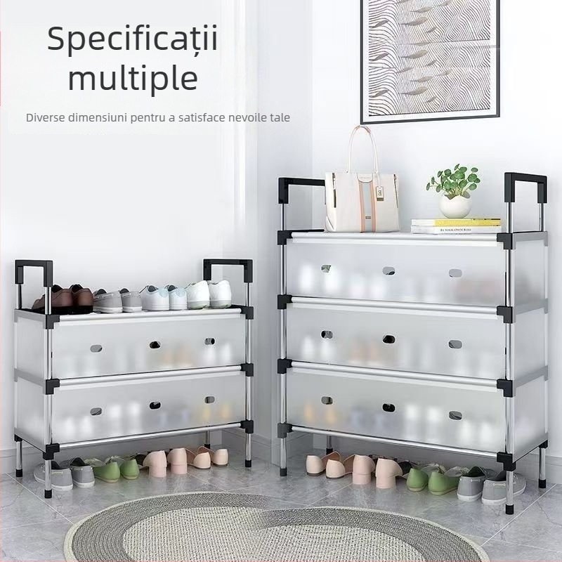 Raft pentru pantofi cu mai multe etaje, perdea și protecție împotriva prafului, capacitate mare pentru uz casnic, compact la intrare, multifuncțional.
