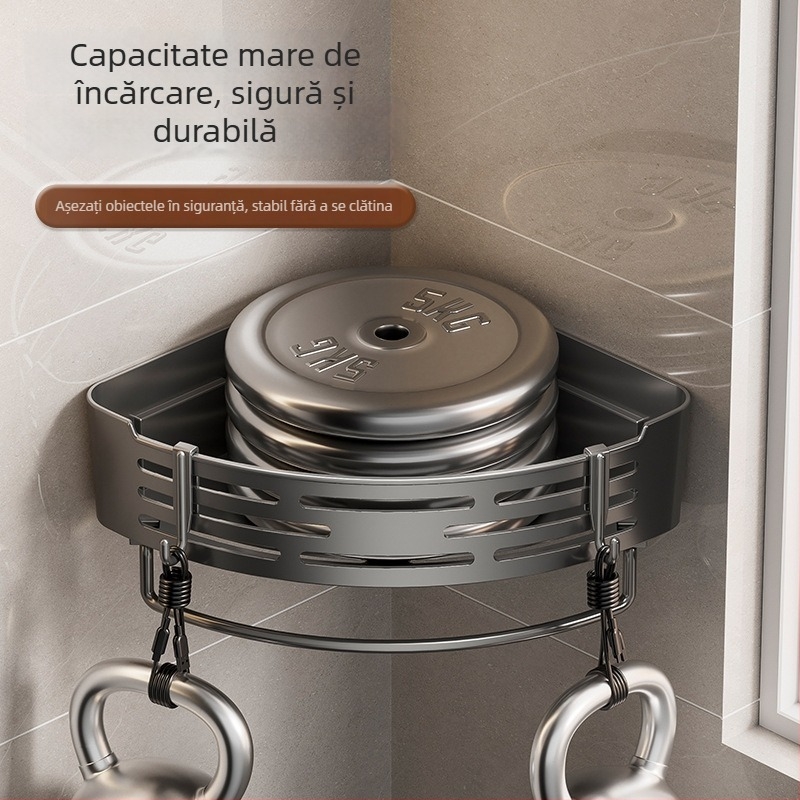 Raft de depozitare în colț pentru baie, montat pe perete, fără găuri, pentru toaletă și spații de depozitare