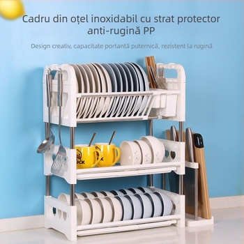H4T Raft de bucătărie pentru depozitare și uscare a vaselor, dulap pentru farfurii și bețișoare, organizator pentru farfurii și bețișoare, dimensiune mică