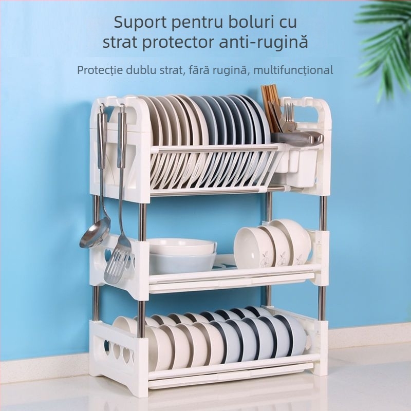 H4T Raft de bucătărie pentru depozitare și uscare a vaselor, dulap pentru farfurii și bețișoare, organizator pentru farfurii și bețișoare, dimensiune mică
