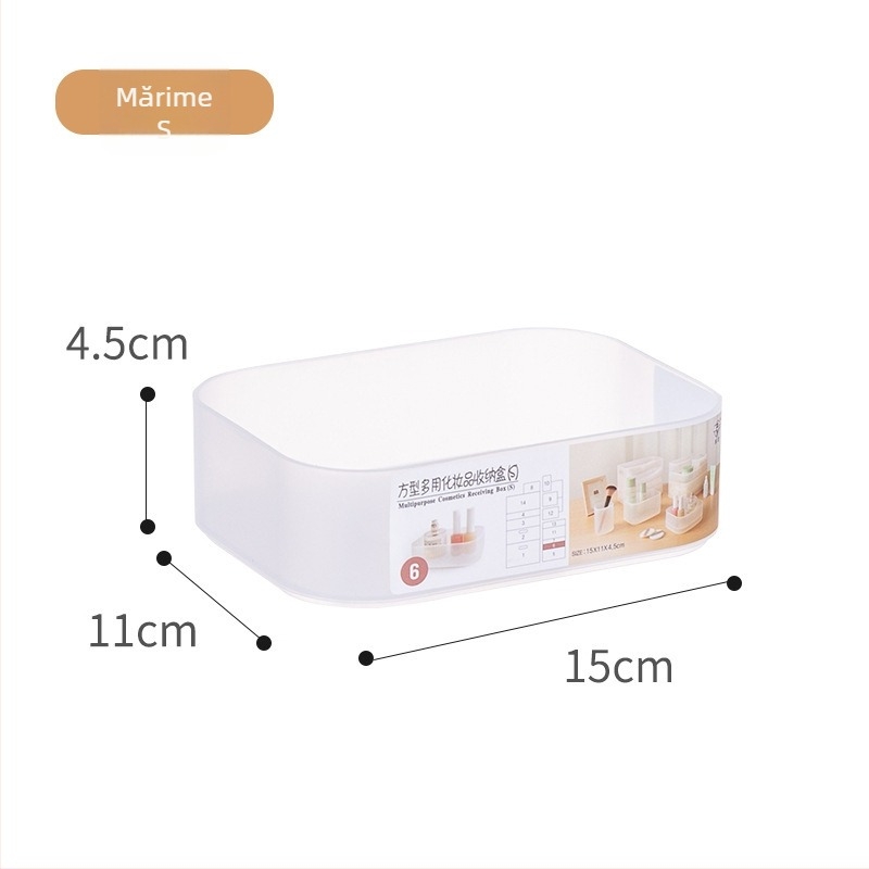 Cutie de depozitare pentru cosmetic, capacitate mare, pentru birou, organizator cu compartimente, din plastic transparent mat