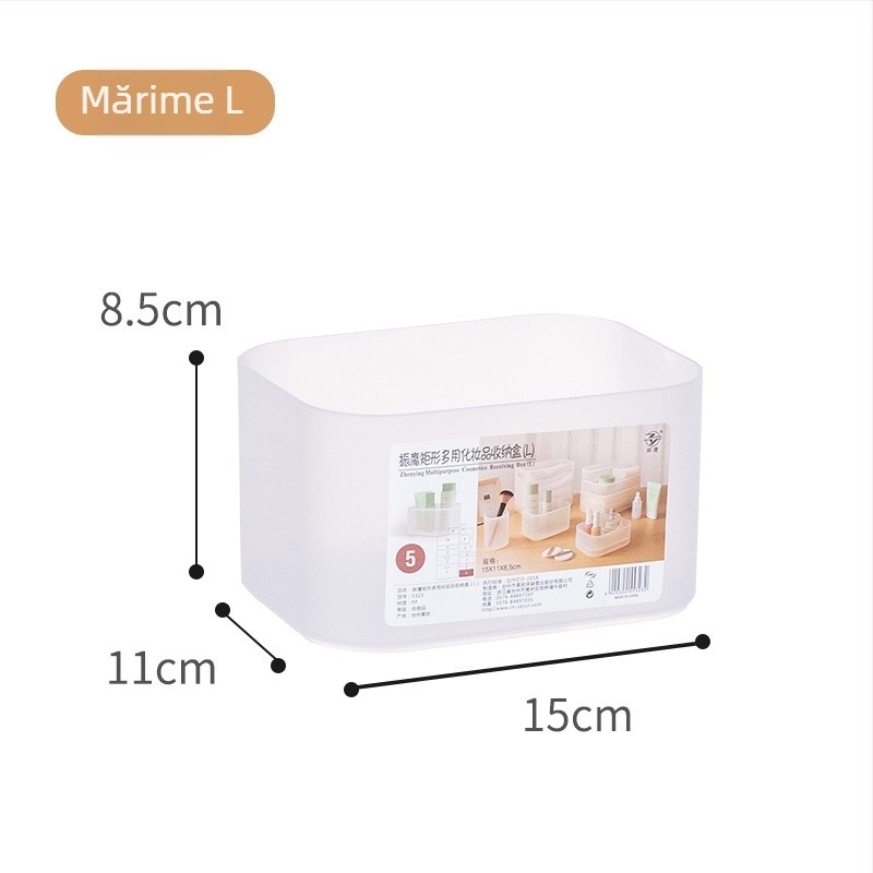 Cutie de depozitare pentru cosmetic, capacitate mare, pentru birou, organizator cu compartimente, din plastic transparent mat