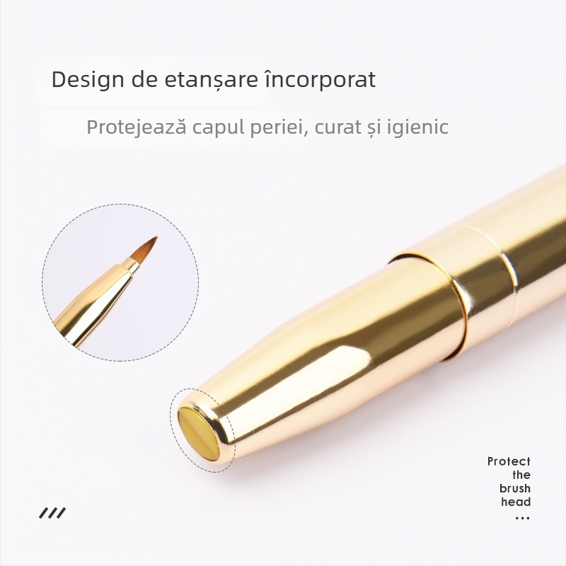 Pensulă retractabilă pentru buze, dublă, stilou cosmetic portabil, cu mâner metalic, pentru profesioniști