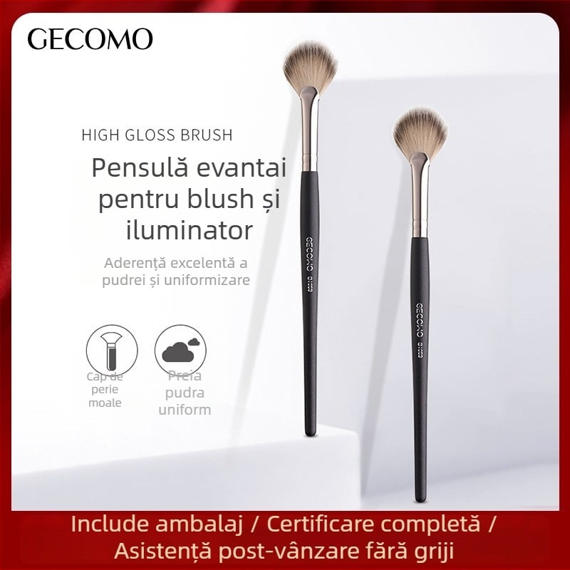 GECOMO Pensulă pentru blush și iluminator, cu păr moi, nu absoarbe pudra, aplicare ușoară, instrument de machiaj pentru începători