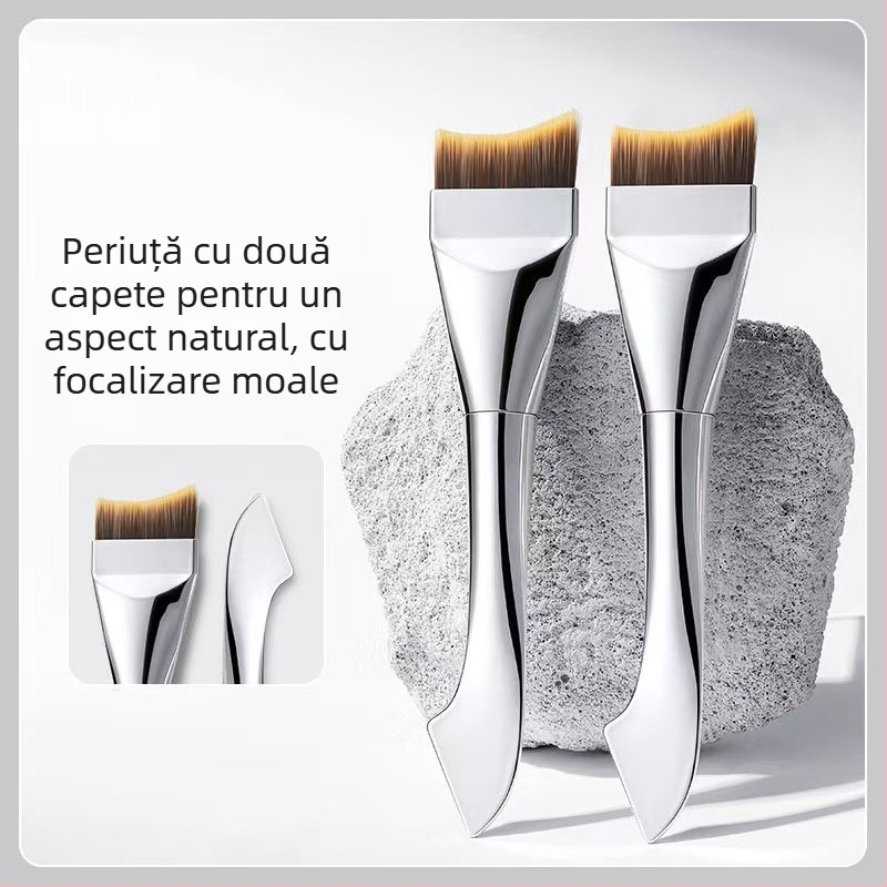 Pensulă dublă pentru fond de ten, în formă de semilună – ultra-subțire, fără urme, o singură pensulă pentru fond de ten și corector, pentru începători