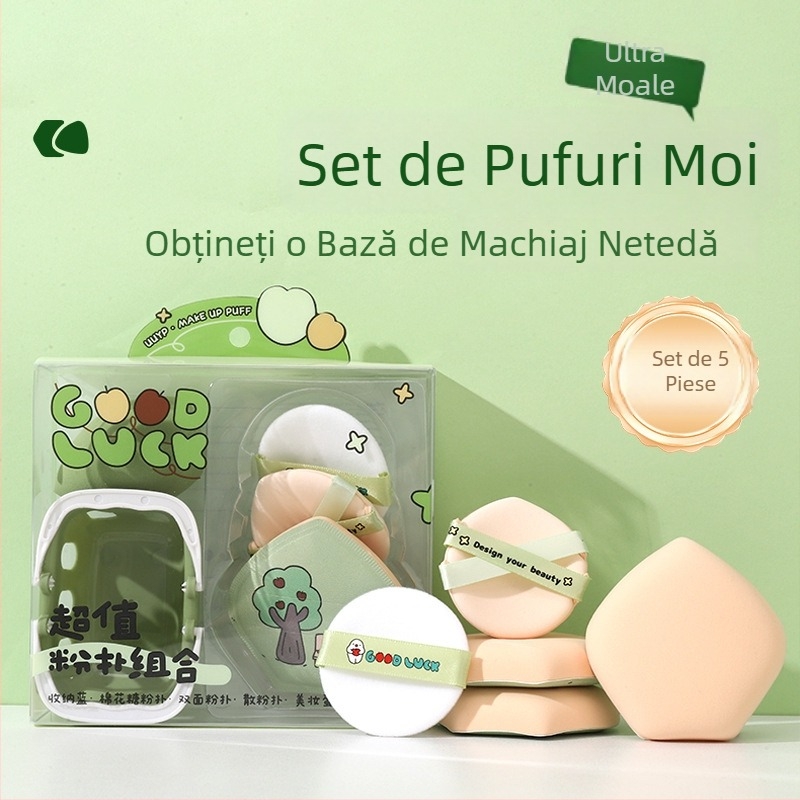 Set bureți pentru pudră: pudră liberă, pudră compactă, fond de ten lichid, utilizare duală uscat/umed, Marshmallow cushion puff