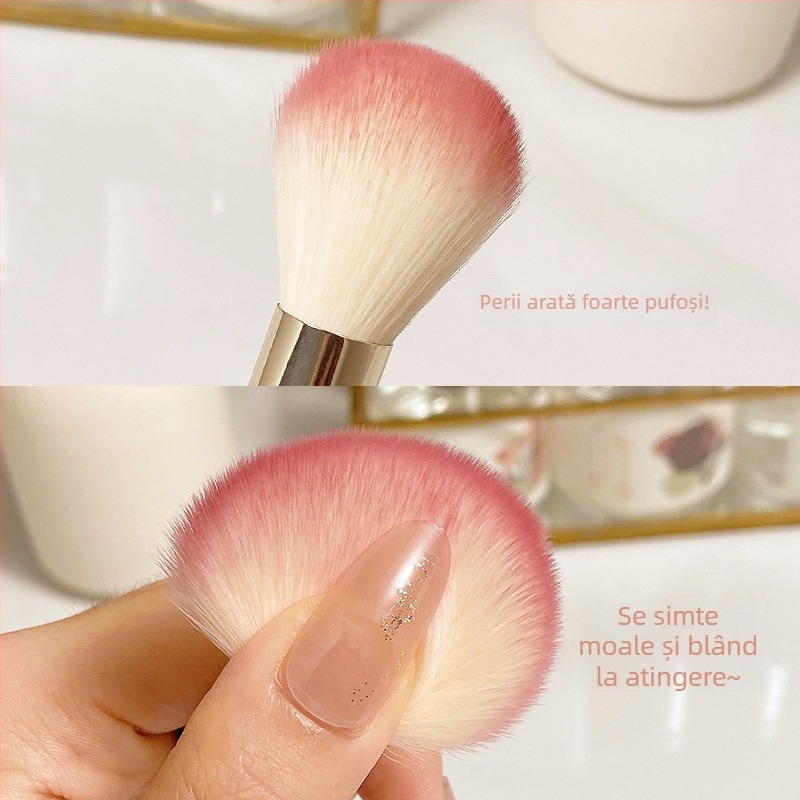GeComo Pensulă pentru blush cu cap rotund – peri moi din fibre, aplicare uniformă a pudrei, instrument de makeup portabil