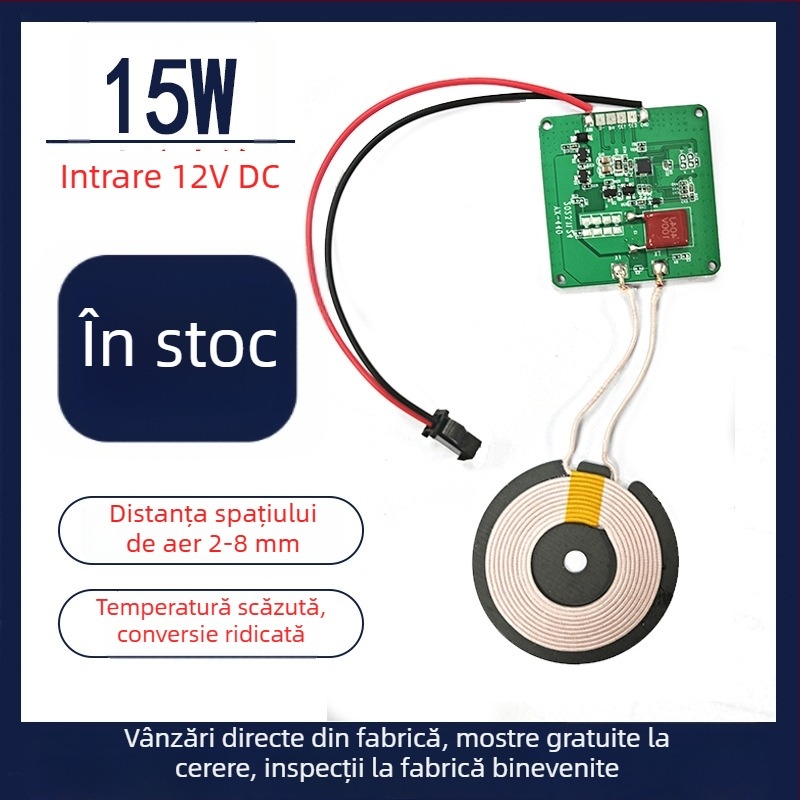 Modul emițător PCBA pentru încărcare wireless, intrare 12V, 15W, pentru locuințe inteligente