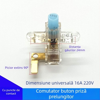 Prelungitor cu 24 prize, 90° unghi de ieșire, 16A 220V, întrerupător cu buton