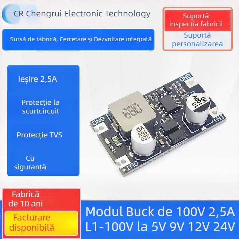 Modul convertor DC-DC de la 11–100V la 3.3/5/9/12/24V, 2.5A, eficiență înaltă