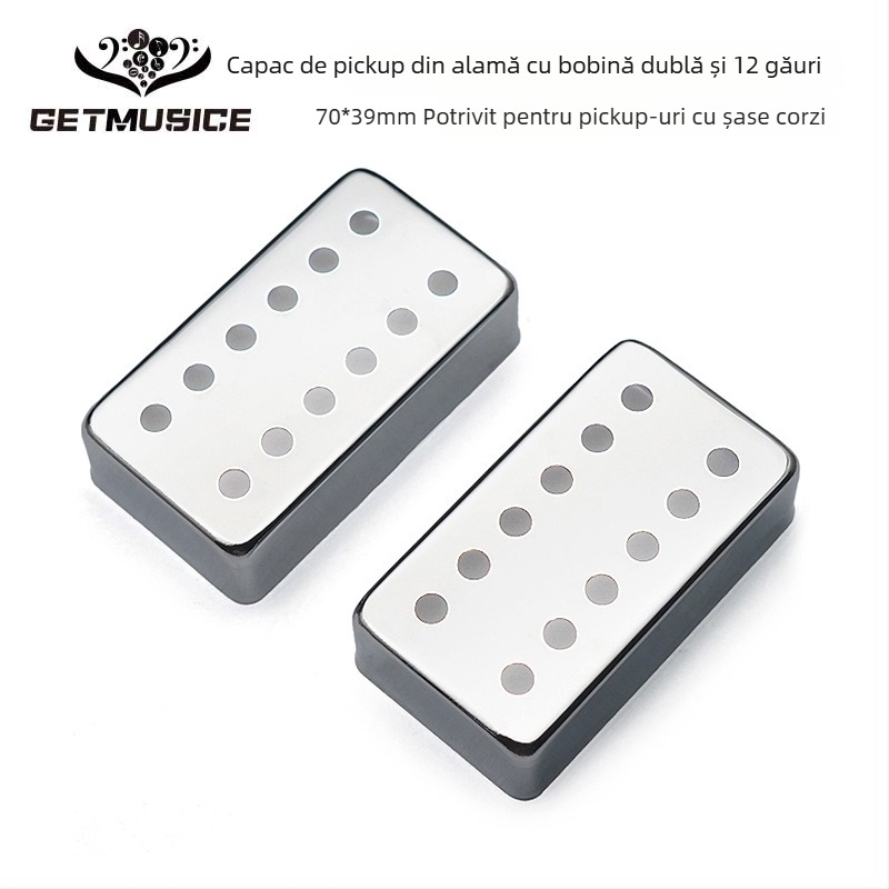 Capac pentru pickup LP pentru chitară electrică, 12 găuri, carcasă din alamă, argintiu, dimensiuni 70×39 mm