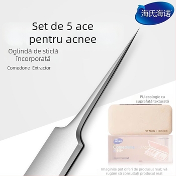 Hainuo Set de 5 ace pentru acnee cu oglindă încorporată, oțel inoxidabil, pentru uz casnic