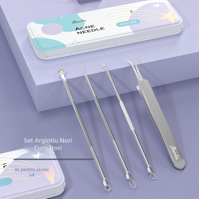 Allsmile set instrumente din oțel inoxidabil pentru acnee, 4 piese – pentru acnee și puncte negre