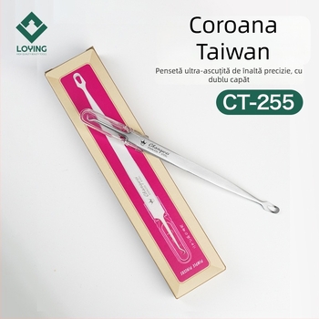 Crown instrument de față cu capete duble din oțel inoxidabil – extractor pentru comedoane, pensetă, ac pentru acnee