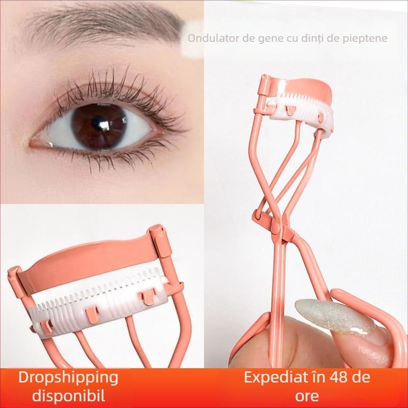 Clește de gene cu dinți de pieptene, unghi lat, curling natural, durată îndelungată, design cu floarea-soarelui, pentru începători