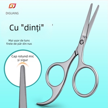 Foarfece cu dinți pentru firele de păr din nas, trimmer manual pentru nas cu cap rotund, foarfecioare mici pentru sprâncene și nări