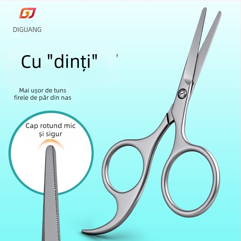 Foarfece cu dinți pentru firele de păr din nas, trimmer manual pentru nas cu cap rotund, foarfecioare mici pentru sprâncene și nări