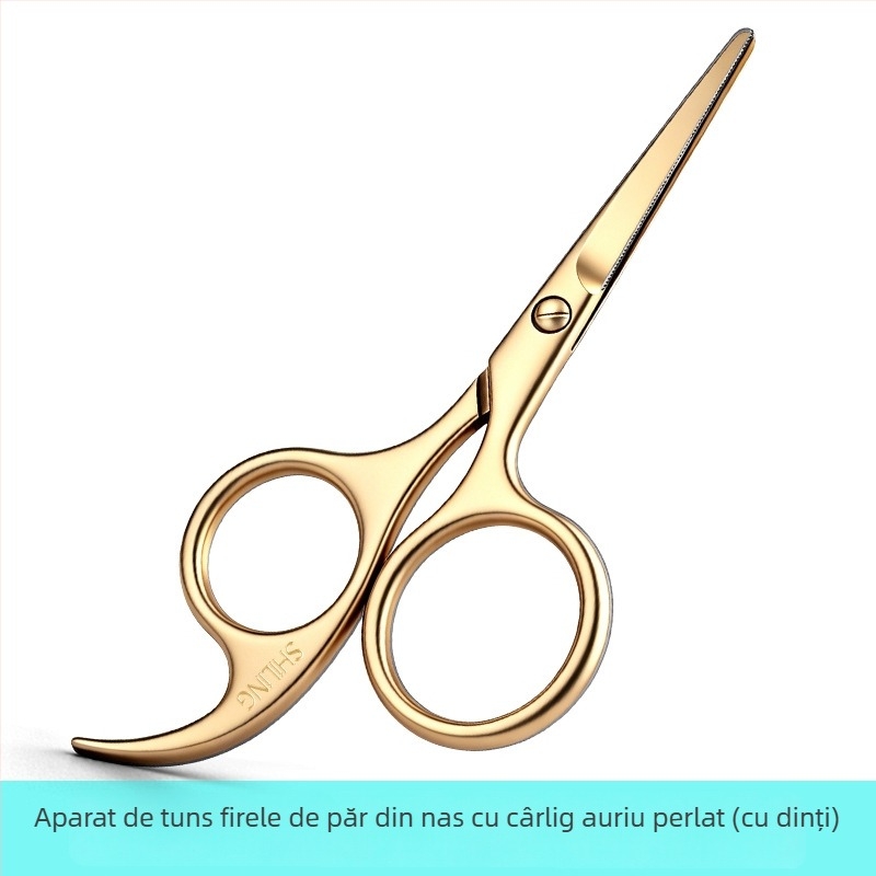 Foarfece cu dinți pentru firele de păr din nas, trimmer manual pentru nas cu cap rotund, foarfecioare mici pentru sprâncene și nări