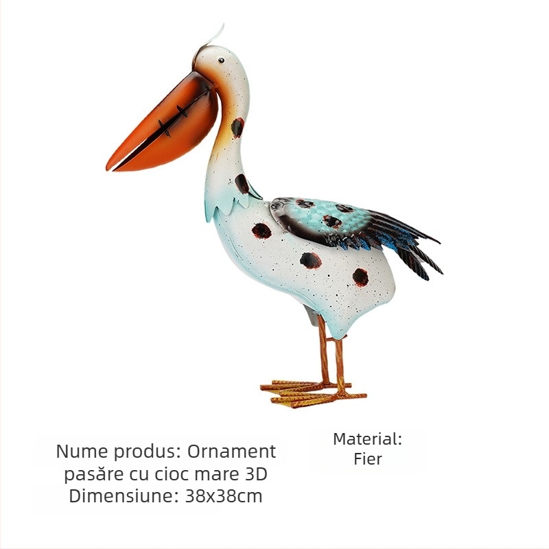 Sculptură metalică pelican pentru grădină, decor exterior